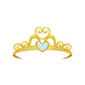 Golden princess tiara. Beautiful queen crown decorated with six blue small gemstones and one big heart-shaped gem Royalty Free Stock Photo