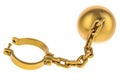 Golden prison shackle with chain, 3D rendering