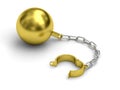 Golden prison shackle with chain on white background Royalty Free Stock Photo