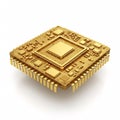 A golden processor with intricate microcircuit details and a grid of contact pins Royalty Free Stock Photo