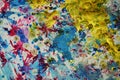 Gold blue red pink splashes, contrasts, paint watercolor creative background Royalty Free Stock Photo