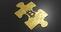 3d rendering - Golden puzzle with bitcoin symbol imprinted in the center