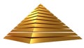 Golden pyramid isolated on white. 3D rendering