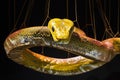 A golden python snake on a black background Royalty Free Stock Photo