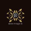 Golden Q Letter Luxury Frame Boutique Initial Logo Icon, Elegance logo letter design template Royalty Free Stock Photo
