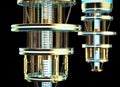 Golden quantum computer machines close up Royalty Free Stock Photo