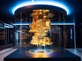 a golden quantum computers in room showcasing advanced technology, representing technology for future trends
