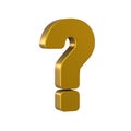 Golden question mark. Isolated on white background. 3d render Royalty Free Stock Photo