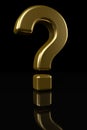 Golden question mark sign on black background 3D illustration