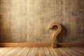 A golden question mark stands against a textured wall in an empty room, posing an enigmatic question. Generative AI Royalty Free Stock Photo