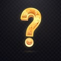 Golden question sign on dark transparent background. Vector icon of query mark.