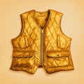 Golden Quilted Vest On Yellow Background - Hyperrealistic Still Life Illustration