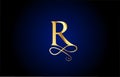 Golden R elegant monogram alphabet letter icon logo design. Vintage corporate brading for luxury products and company Royalty Free Stock Photo