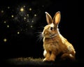 Golden rabbit image on a black background.