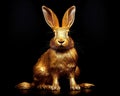 Golden rabbit image on a black background.