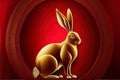 Golden rabbit on red for 2023 chinese new year