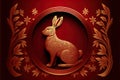 Golden rabbit on red for 2023 chinese new year
