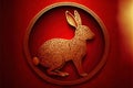 Golden rabbit on red for 2023 chinese new year