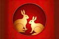 Golden rabbit on red for 2023 chinese new year