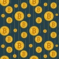 Golden rain of bitcoins on a dark background