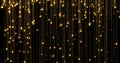 Golden rain, gold glitter particles falling. Glowing glittering lights on golden threads, shiny sparkling light and shimmer Royalty Free Stock Photo