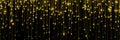 Golden rain, gold glitter particles falling. Glowing glittering lights on golden threads, shiny sparkling light and shimmer Royalty Free Stock Photo