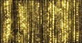 Golden rain, gold glitter particles, magic light sparks curtain. Glowing glittering Christmas background, shiny sparkling and Royalty Free Stock Photo