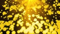 Golden rain of round particles with rays of light, 3D rendering. Computer generated beautiful background