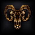 Golden Ram head logo isolated on black background. Royalty Free Stock Photo