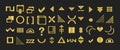 Golden random and isolated shining metal signs and symbols icons set design elements on black background Royalty Free Stock Photo