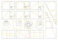 Golden ratio, divine proportions, golden fibonacci numbers spiral. Golden proportion fibonacci array vector illustration Royalty Free Stock Photo