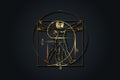 Golden ratio. Fibonacci Sequence number and Vitruvian Man by Leonardo Da Vinci - luxury gold texture, divine proportion, vector