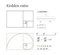 Golden ratio, golden section, golden mean, or divine proportion vector illustration. irrational number formula. perfect spiral