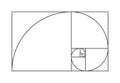 Golden ratio. Golden ratio spiral. Spiral of fibonacci. Section with geometry proportion. Divine gold line. Harmony geometric