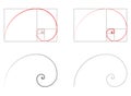 Golden ratio spiral section set Royalty Free Stock Photo