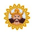 Golden ravana head hindu warrior in circular mandala frame