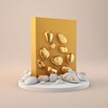 golden rays and jasper pebbles background for cosmetic products, mock up pedestal AI generation