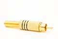 Golden RCA connector for audio cable isolated above white background Royalty Free Stock Photo