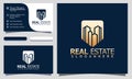Golden Real Estate Building Company logo design vector Illustration, business card template Royalty Free Stock Photo