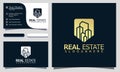 Golden Real Estate Shield Safe modern logo design vector Illustration, business card template Royalty Free Stock Photo