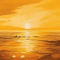 Golden Realism: A High-detailed Sunset Seascape Painting