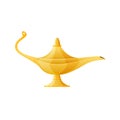 Golden realistic magic lamp, magical oriental Arabic lamp with gin.