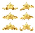 Golden realistic stars with ribbons