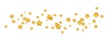 Golden realistic stars wave on white long background. Christmas texture. Starry frame. Glitter elegant design element