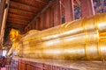 Golden Reclining Buddha in Wat Phra Chetuphon (Wat Pho) Buddhist temple Bangkok, Thailand Royalty Free Stock Photo