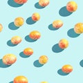 Golden red eggs. Pattern at blue background. Easter concept Royalty Free Stock Photo