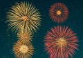 Golden and Red Fireworks Exploding in Dark Night Sky Royalty Free Stock Photo