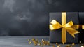 Golden and red gift box with black ribbon and bow. black friday. shopping . Royalty Free Stock Photo
