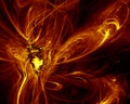 Golden red hot explosion in dark. Fictional energy discharge, lava or plasma rush.