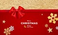 Golden and red Merry Christmas card with red bow Royalty Free Stock Photo